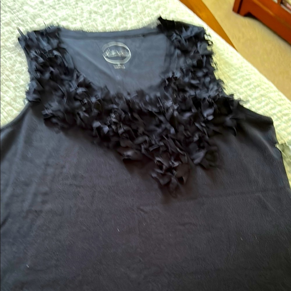 Navy Ruffled Tank Top with Textured Neckline